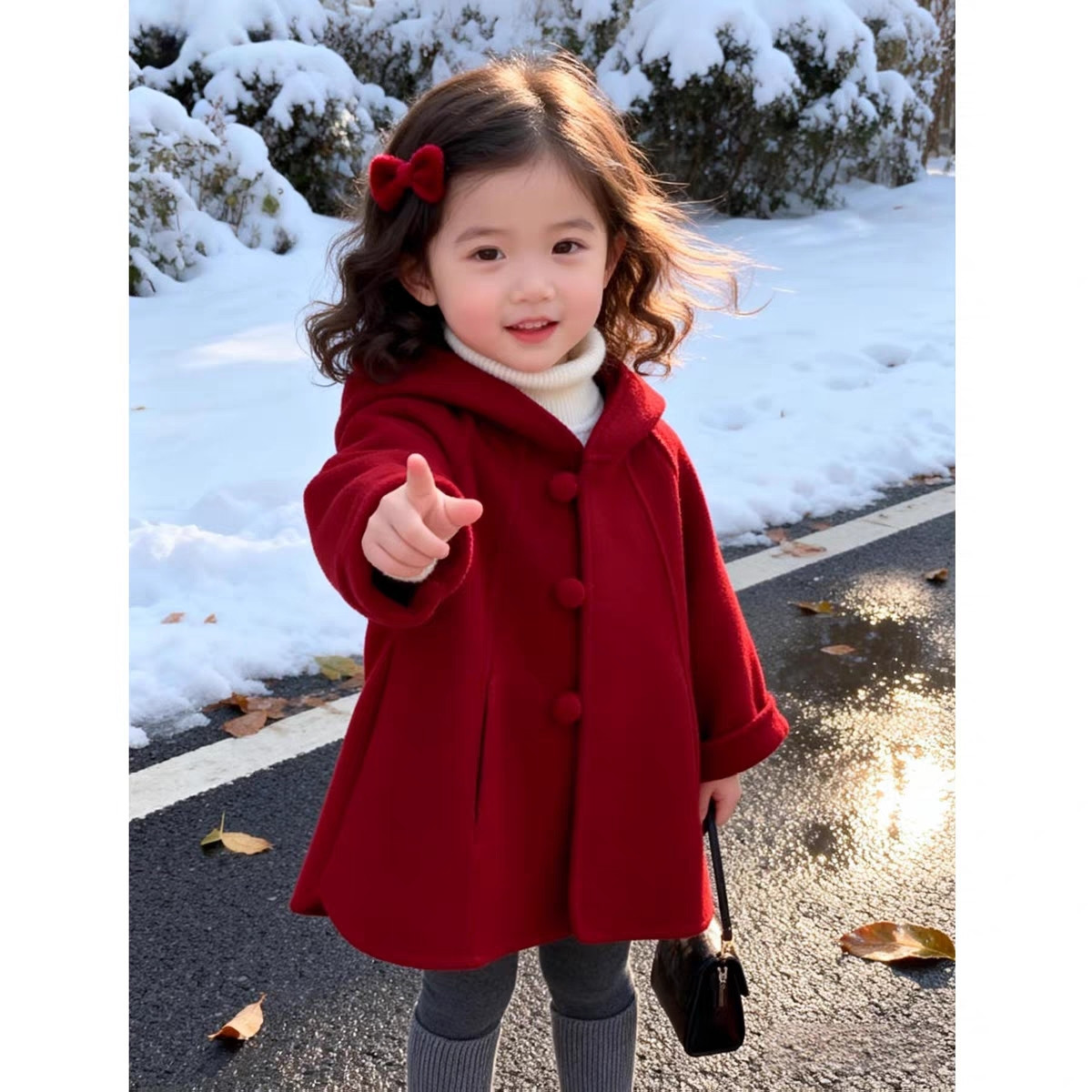 Winter Clothing Baby Girl - เสื้อโค้ทขนสัตว์สำหรับเด็กผู้หญิง ฤดูใบไม้ร่วง ฤดูหนาว ใหม่ เสื้อโค้ทมีฮู้ดสีแดงสำหรับเด็กเล็ก ชุดตรุษจีน