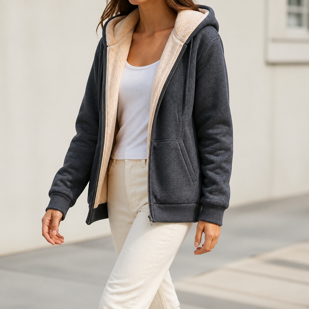 Winter Clothing Sale Women - เสื้อผ้าผู้หญิงและเสื้อผ้าฤดูหนาวสำหรับผู้หญิง ลดราคา เสื้อฮู้ดซิปอัพ ทรงหลวม แขนยาว ซับในด้วยผ้าฟลีซ