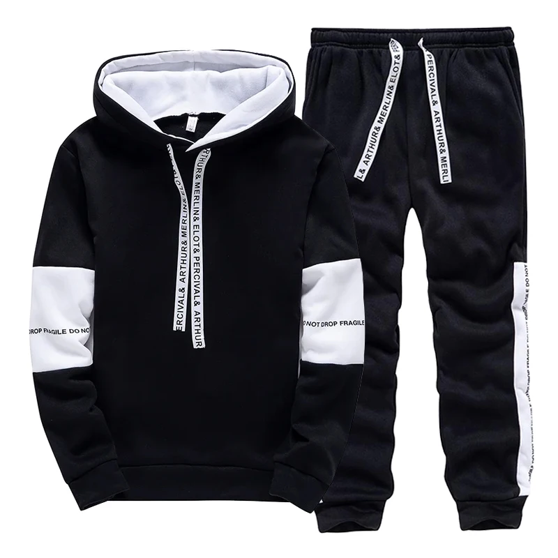 Winter Clothing For Men - ชุดวอร์มผู้ชายสีขาวดำ แฟชั่นลำลอง เสื้อฮู้ดสำหรับกิจกรรมกลางแจ้ง เสื้อผ้ากีฬา วิ่งจ๊อกกิ้ง ฤดูใบไม้ร่วง
