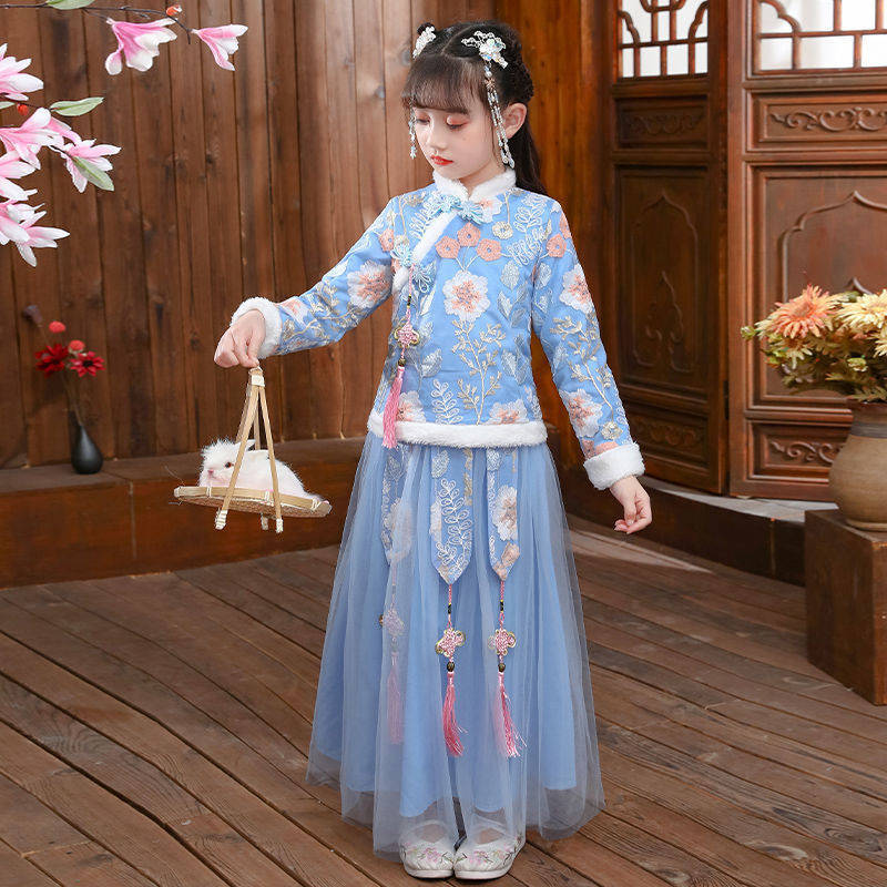 Winter Clothing Baby Girl - Hanfu 2024ชุดเด็กผู้หญิงแบบโบราณชุดชุดจีนสีแดงสีชมพูเสื้อผ้าปีใหม่