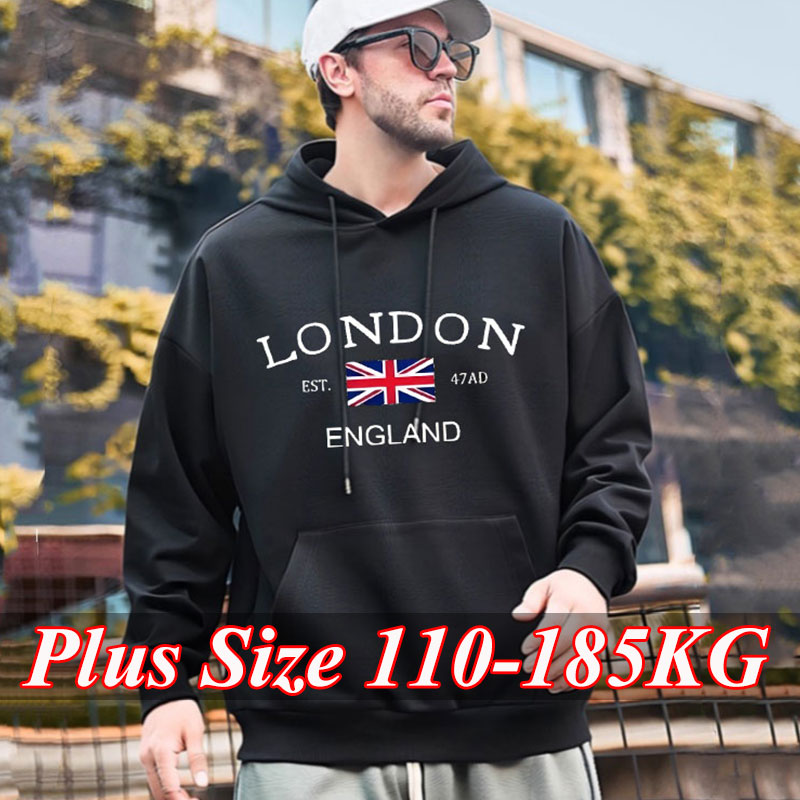 Winter Clothing London - เสื้อฮู้ดลายแฟชั่นลอนดอนสำหรับผู้ชาย ไซส์ใหญ่พิเศษ 5XL 6XL 7XL เสื้อสเวตเชิ้ตลำลองสำหรับฤดูใบไม้ร่วงและฤดูหนาว