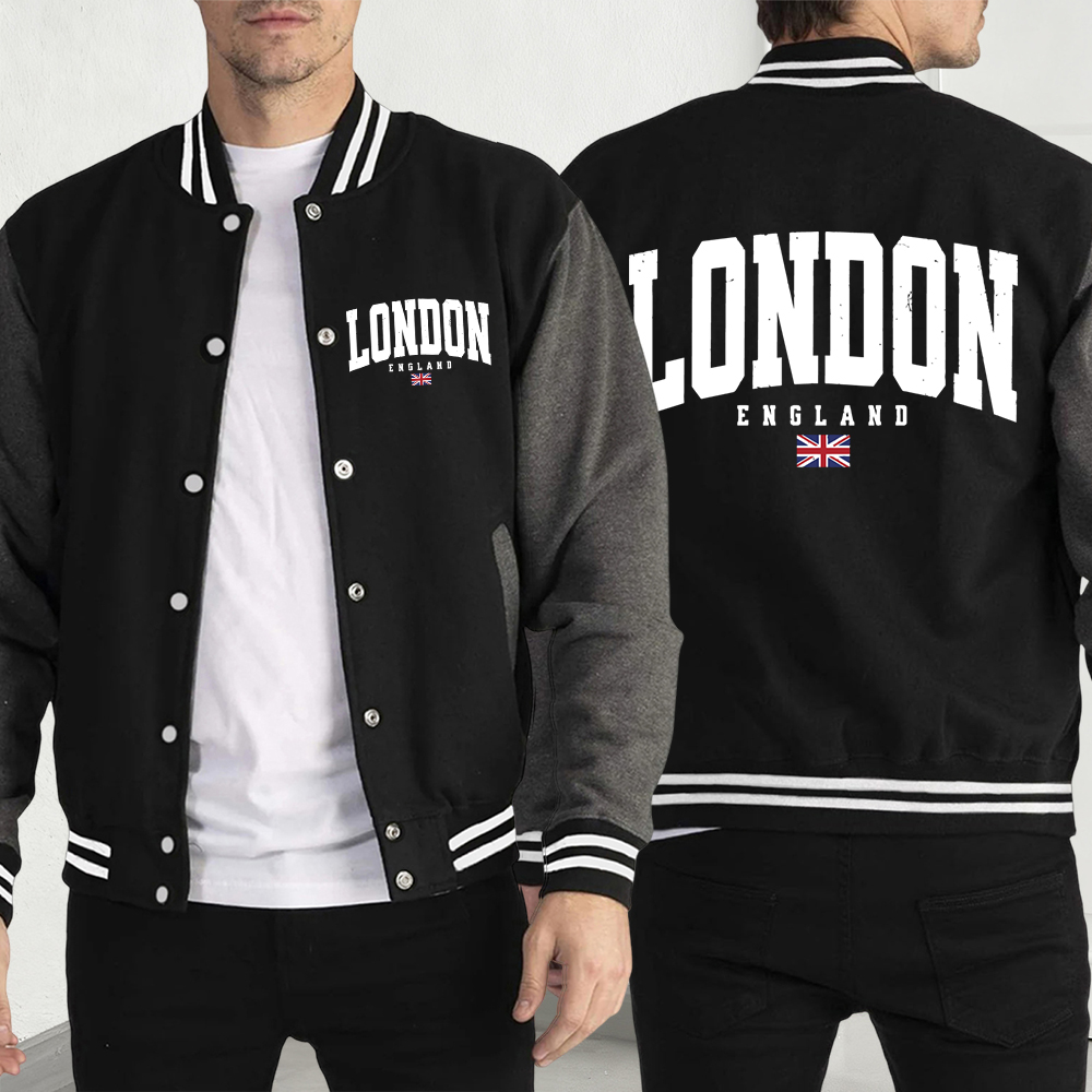 Winter Clothing London - เสื้อแจ็คเก็ตผู้ชายลายธงชาติอังกฤษ ลอนดอน เสื้อผ้าดีไซน์ใหม่ สไตล์การ์ตูน ทรงหลวม แฟชั่นย้อนยุค