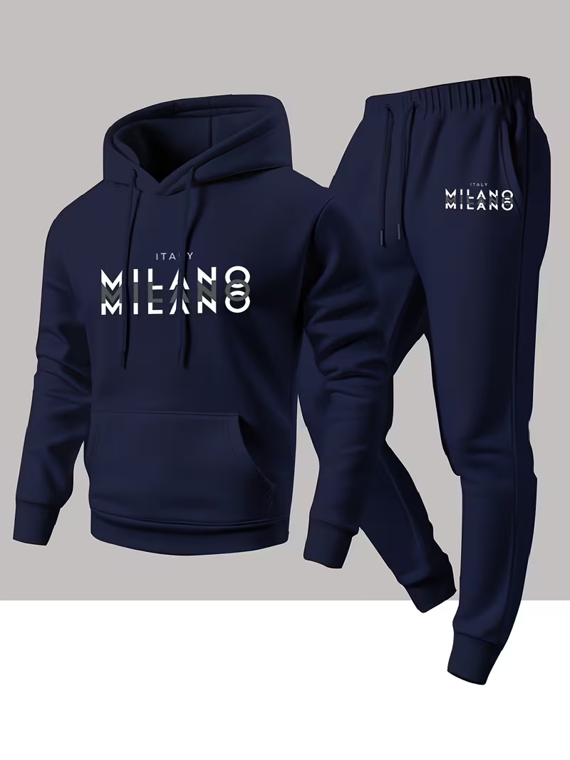 Winter Clothing For Men - ชุดเซ็ตฮู้ดดี้แฟชั่นผู้ชายขายดี พิมพ์ลายตัวอักษร 2 ชิ้น เสื้อฮู้ดดี้และกางเกงขายาว อุ่นสบายสำหรับฤดูหนาว