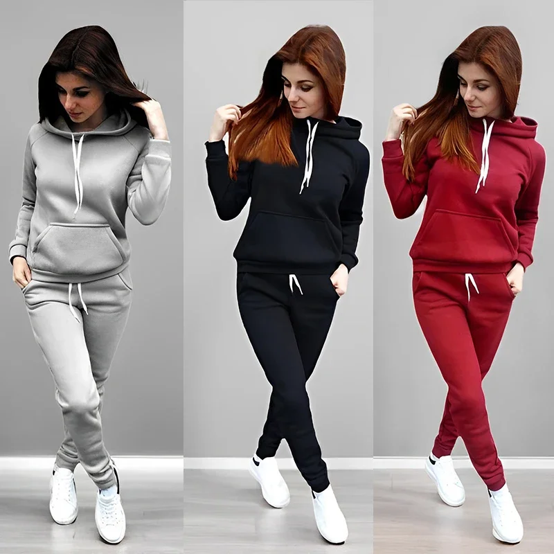 Winter Clothing Sale Women - ชุดวอร์มผู้หญิงขายดีประจำฤดูใบไม้ร่วง-ฤดูหนาว 2026 เสื้อฮู้ดดี้และกางเกงวอร์มคุณภาพสูง สีพื้น ชุดลำลองสำหรับผู้หญิง ชุดกีฬา
