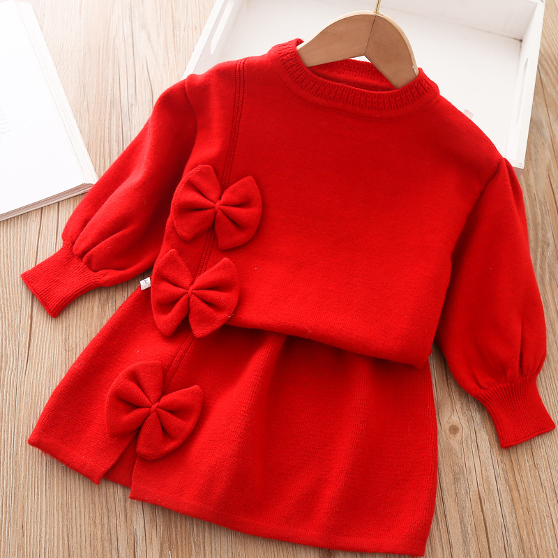 Winter Clothing That Starts With O - ชุดเสื้อผ้าเด็กผู้หญิง 2 ชิ้น ชุดเสื้อแขนยาว ชุดเสื้อสเวตเตอร์ฤดูใบไม้ร่วง/ฤดูหนาว+กระโปรง ชุดเสื้อผ้าเด็กสำหรับเปิดเทอม