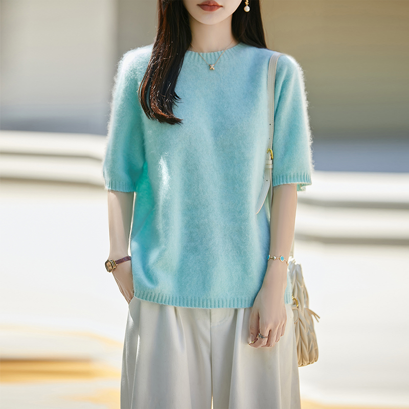 Winter Clothing Sale Women - เสื้อสเวตเตอร์และเสื้อพูลโอเวอร์ผู้หญิง 100% ขนสัตว์แท้ คอโอ เสื้อผ้าแคชเมียร์แขนสั้น สำหรับฤดูใบไม้ร่วงและฤดูหนาว