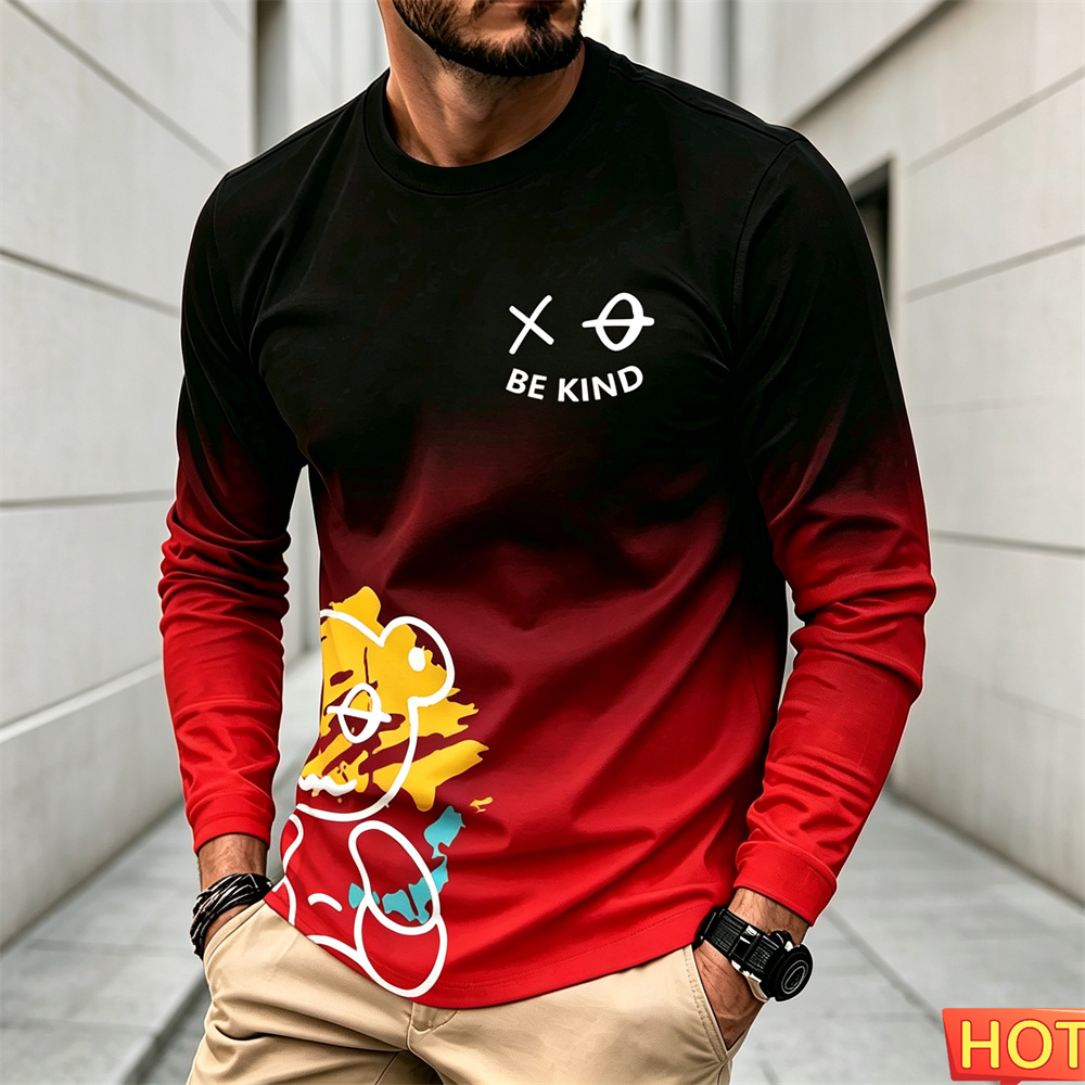 Winter Clothing For Men - เสื้อยืดแขนยาวลำลองสำหรับผู้ชาย ลายการ์ตูน คอกลม เสื้อยืดผ้าฝ้าย ใส่สบาย สไตล์