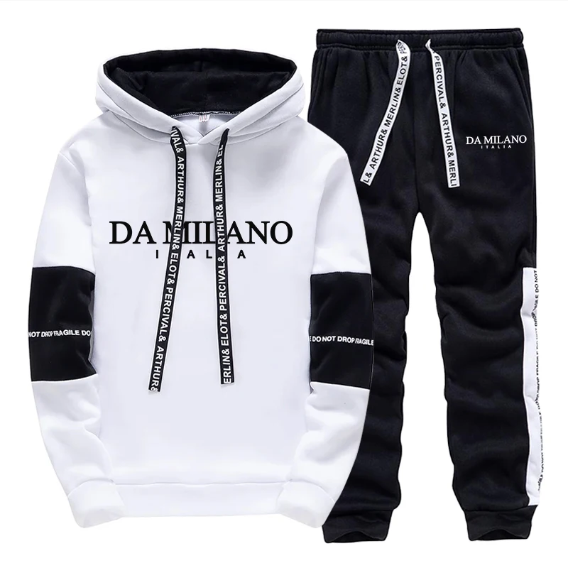Winter Clothing For Men - ชุดวอร์มผู้ชายสีดำขาวสำหรับฤดูใบไม้ร่วงและฤดูหนาว เสื้อฮู้ดลำลองสำหรับกิจกรรมกลางแจ้ง กีฬา วิ่งจ๊อกกิ้ง แฟชั่น เสื้อฮู้ดเดี่ยวพร้อมกางเกง