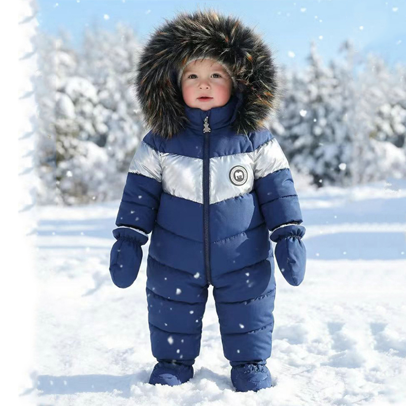 Winter Clothing Baby Girl - ชุดรอมเปอร์เด็กแรกเกิดฤดูหนาวพร้อมถุงมือ ชุดเด็กผู้หญิงหนาอุ่น ชุดจั๊มสูทเด็กผู้ชายมีฮู้ด ชุดเสื้อผ้าเด็ก 0-18 เดือน