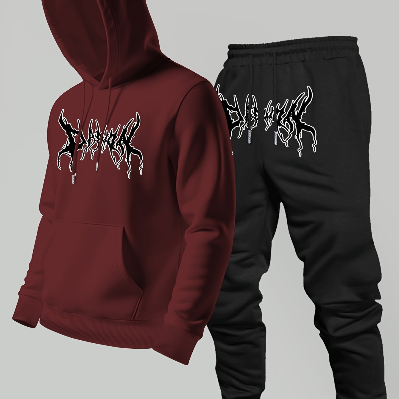 Winter Clothing For Men - เสื้อฮู้ดพิมพ์ลายแบรนด์สตรีทเทรนด์พร้อมกางเกงมีเชือกผูก, เสื้อกีฬาลำลอง, ชุดกางเกงขายาว, ชุดเสื้อผ้าผู้ชาย