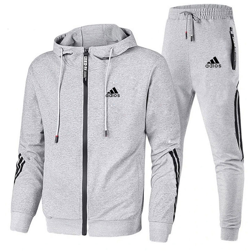 Winter Clothing For Men - ชุดวอร์มผู้ชายสำหรับฤดูใบไม้ผลิและฤดูใบไม้ร่วง เสื้อฮู้ดแขนยาว+กางเกงจ็อกกิ้ง ชุดออกกำลังกาย 2 ชิ้น ชุดวิ่ง